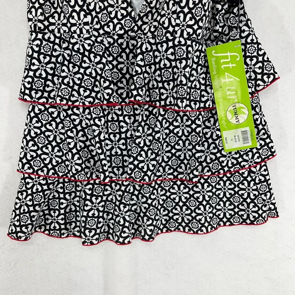 NEW Fit 4 Ur Tummy Tankini Swim Top Peplum Tier Black Built in Bra Womens Sz 12 - Picture 3 of 10